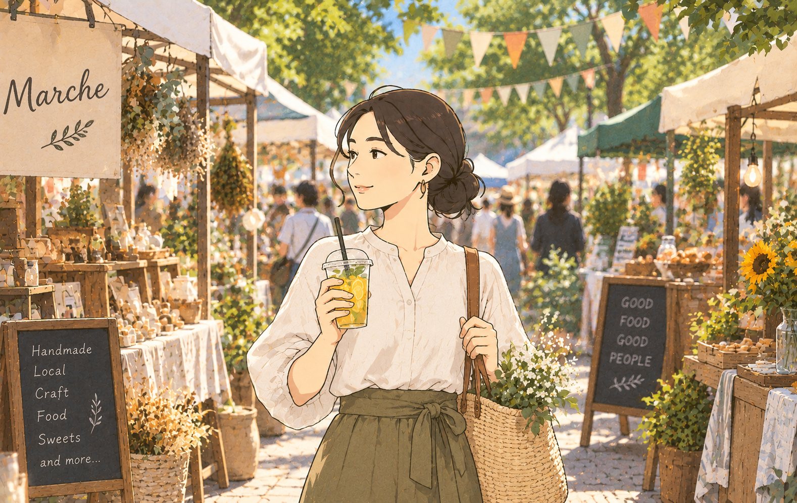 マルシェの出店をめぐるイメージイラスト